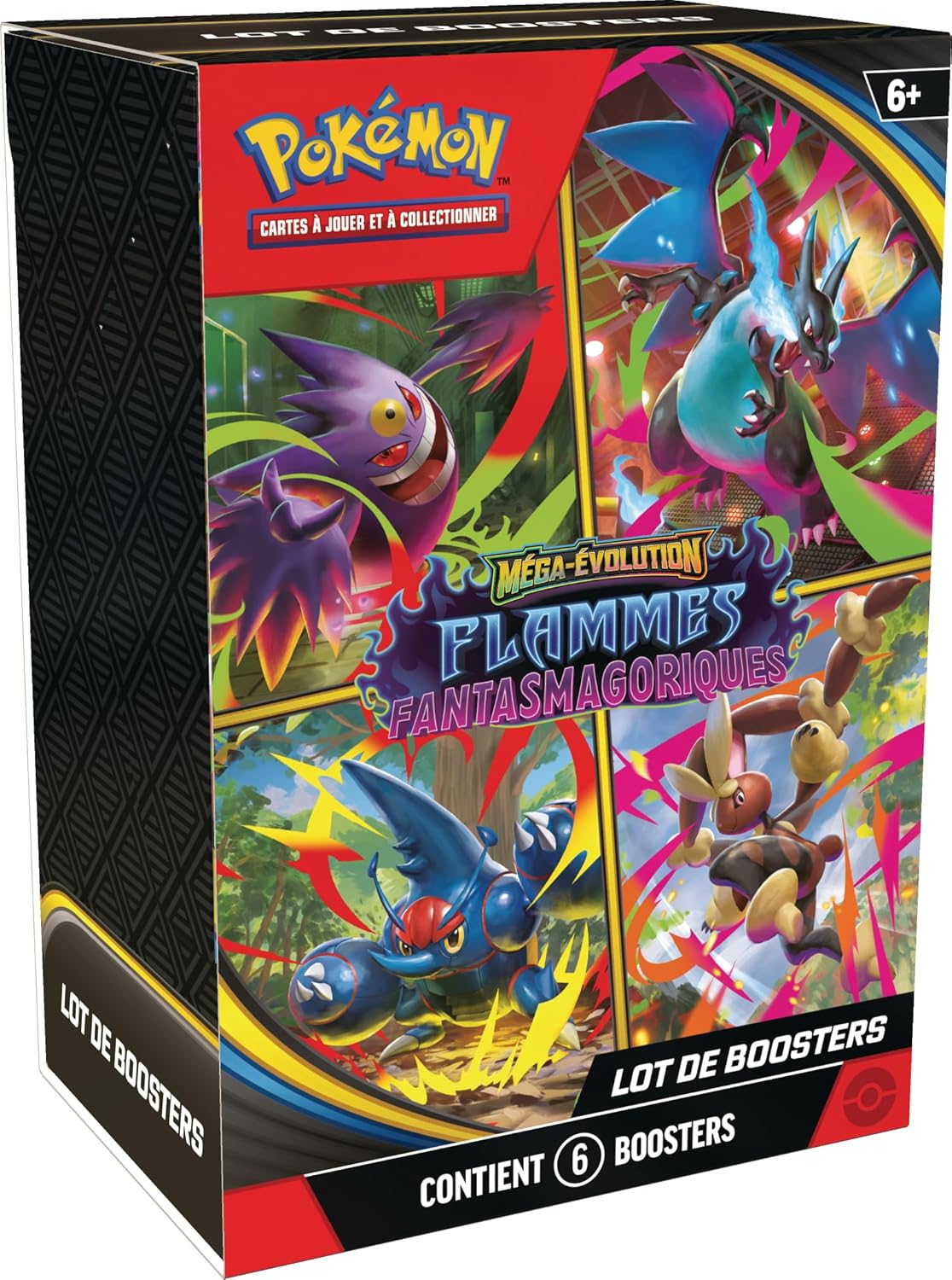 Boîte face avant du lot 6 boosters Méga-Évolution Flammes Fantasmagoriques