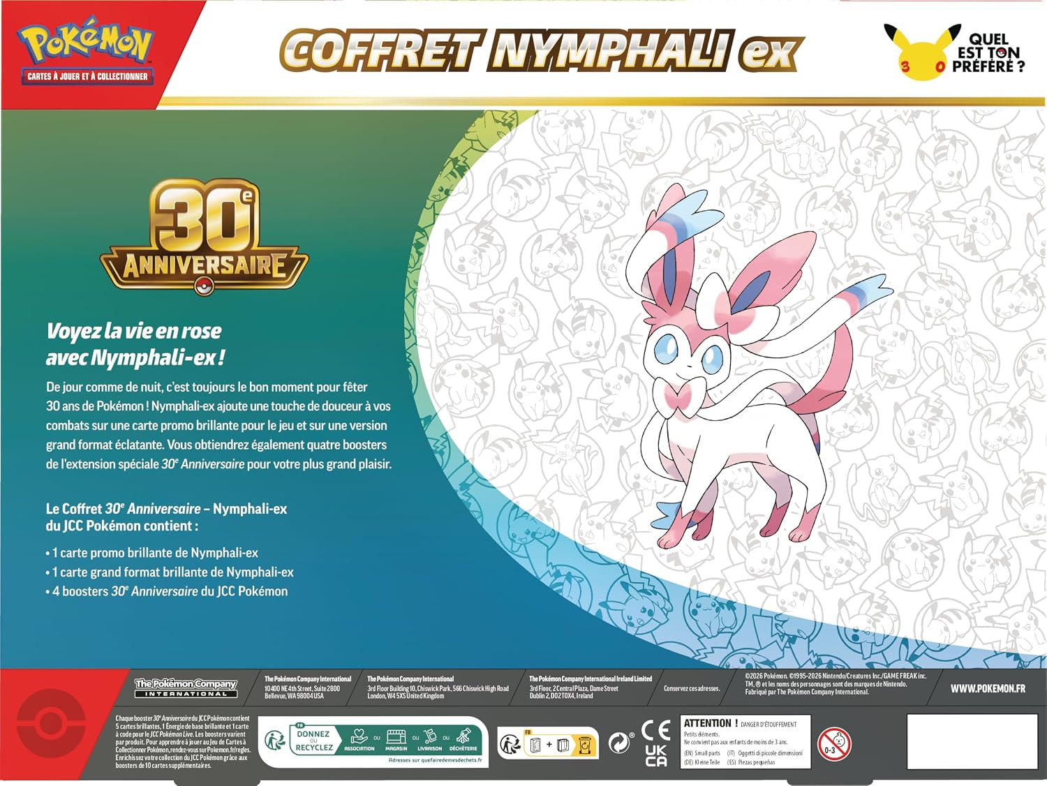 Coffret Pokémon 30ᵉ Anniversaire - Nymphali-ex (promo brillante + grand format + 4 boosters) – Image 4