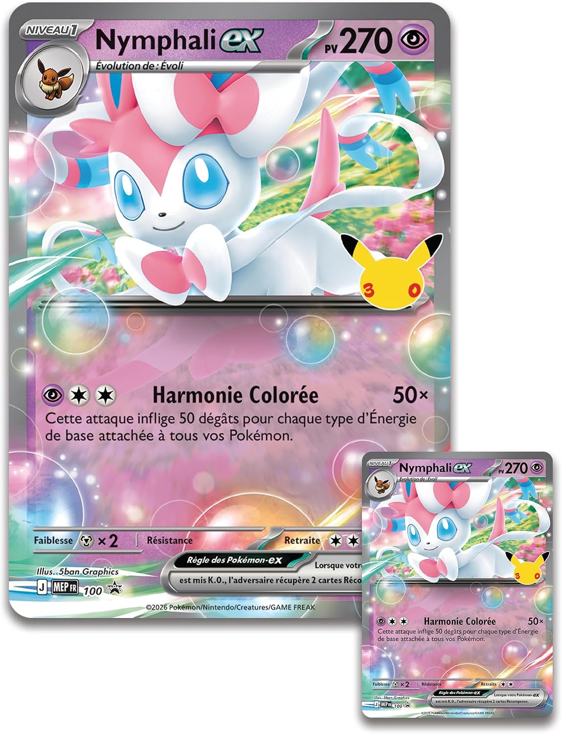 Coffret Pokémon 30ᵉ Anniversaire - Nymphali-ex (promo brillante + grand format + 4 boosters) – Image 3