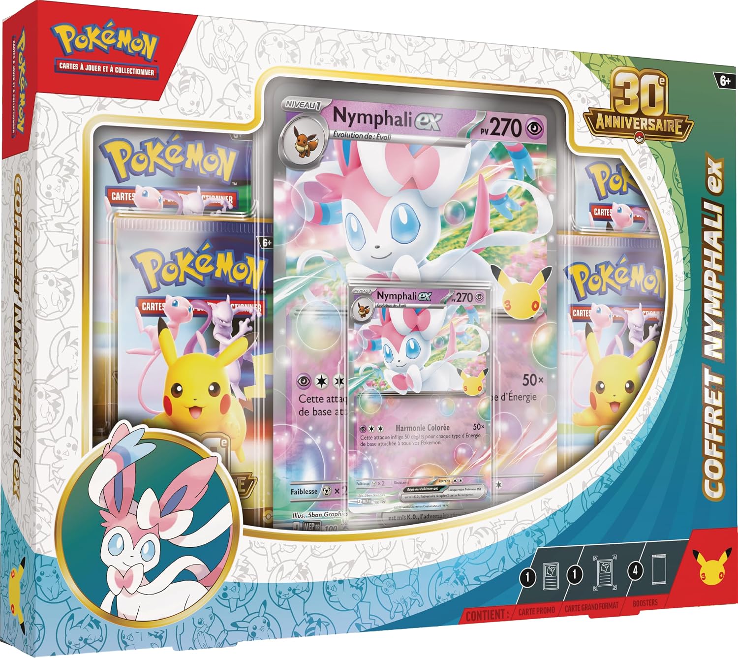 Coffret Pokémon 30ᵉ Anniversaire - Nymphali-ex (promo brillante + grand format + 4 boosters) – Image 5