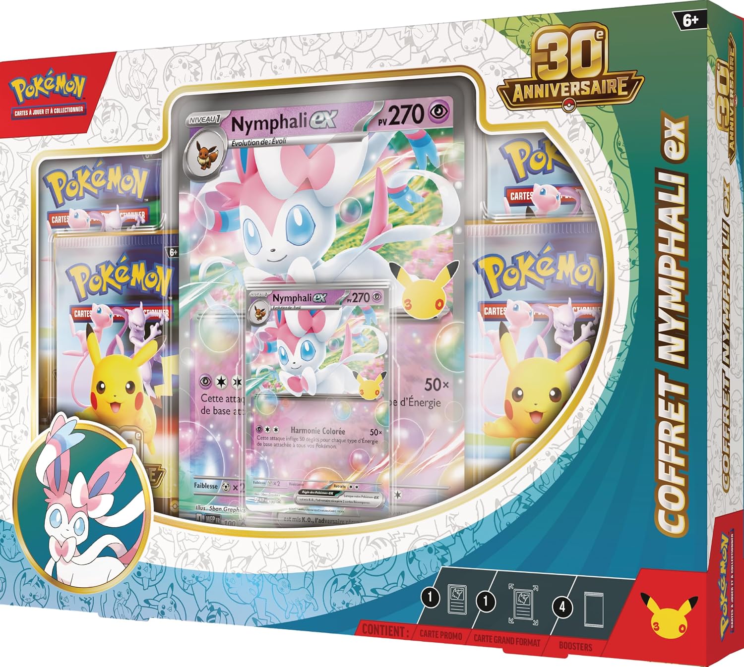Coffret Pokémon 30ᵉ Anniversaire - Nymphali-ex (promo brillante + grand format + 4 boosters)